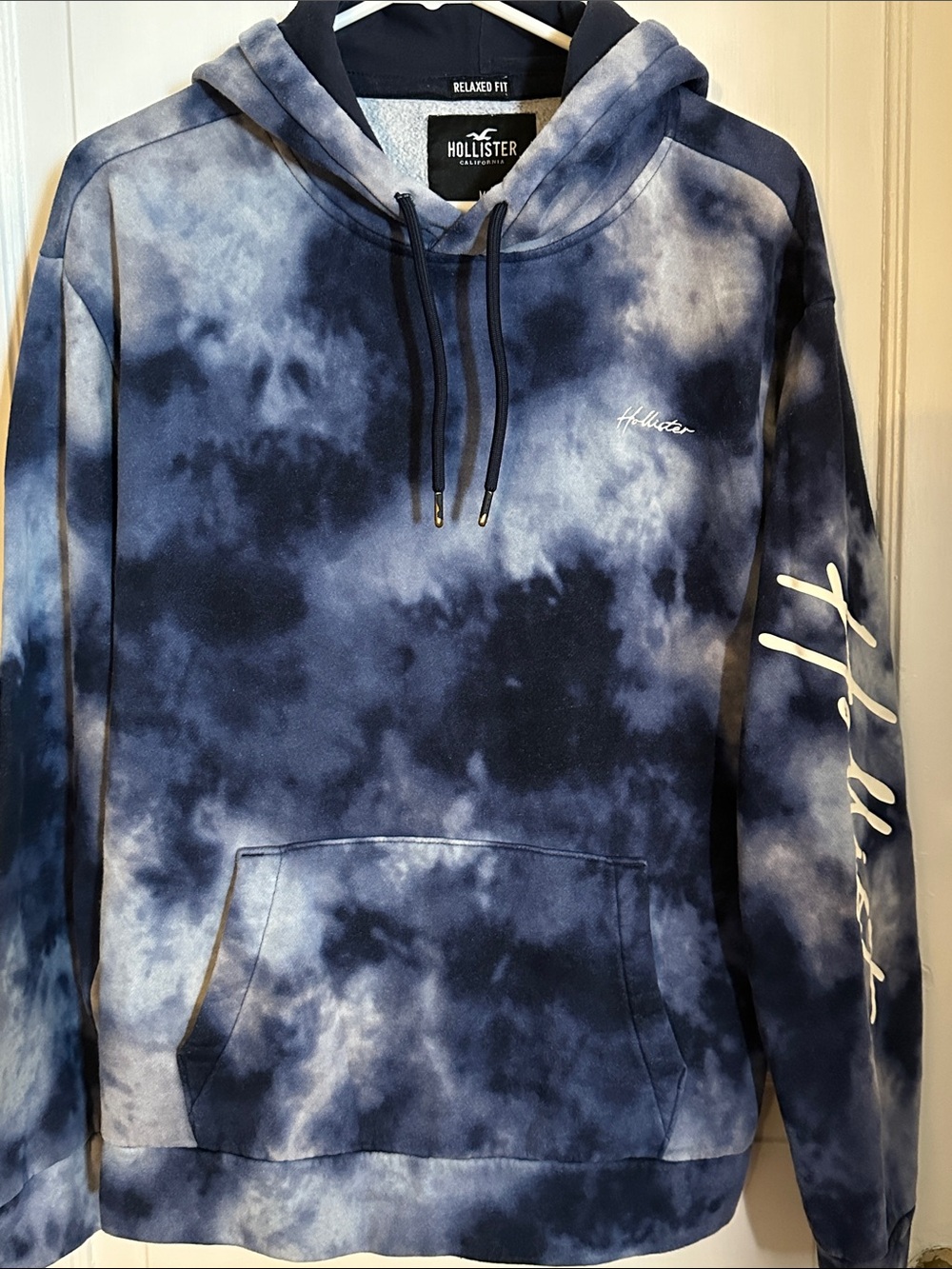 Hollister Navy Blue Tie-Dye Crewneck Hoodie